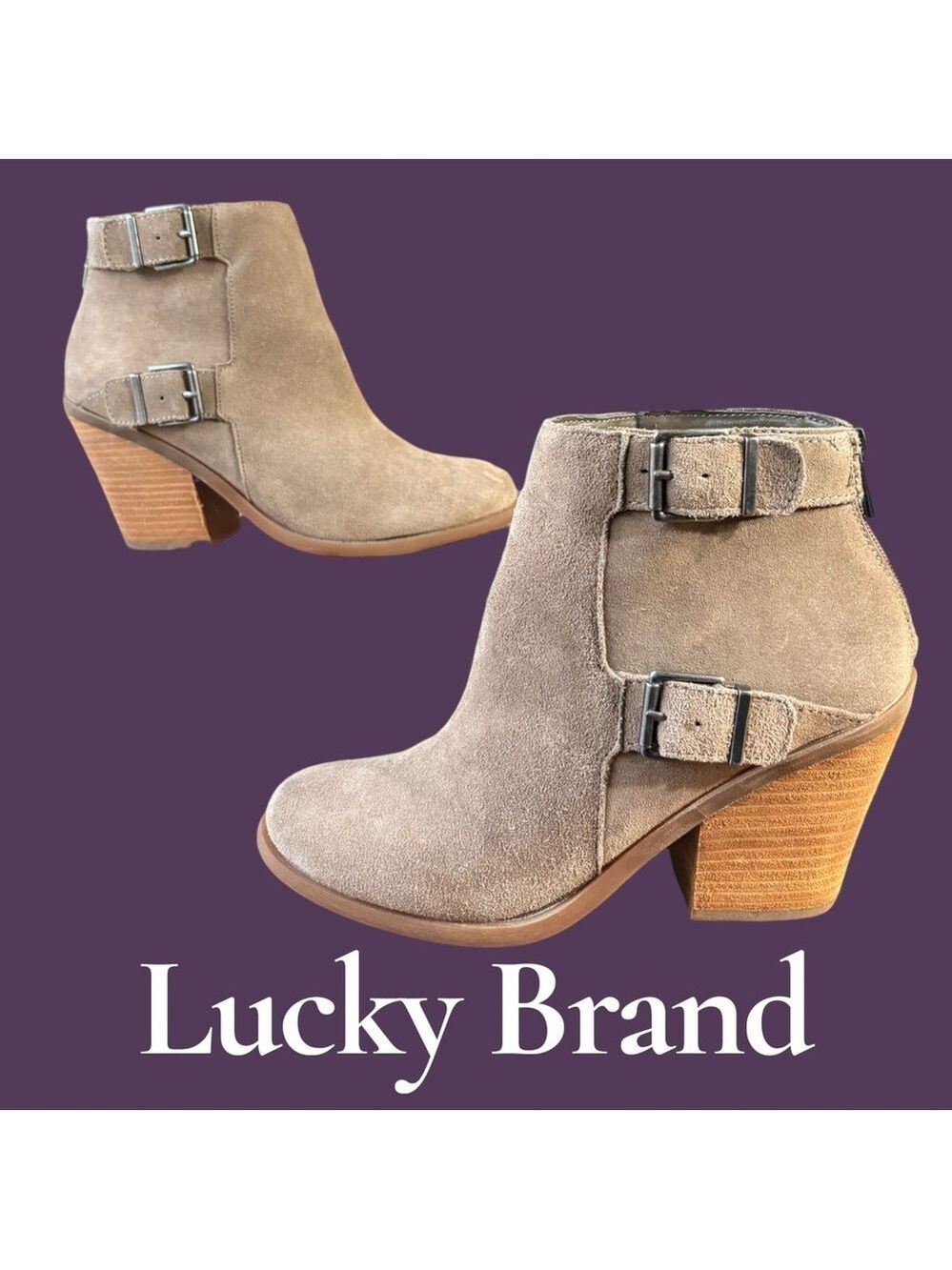 Lucky Brand Emerlee suede ankle booties w/buckle detail. Back zip. Size 9.5 NEW!